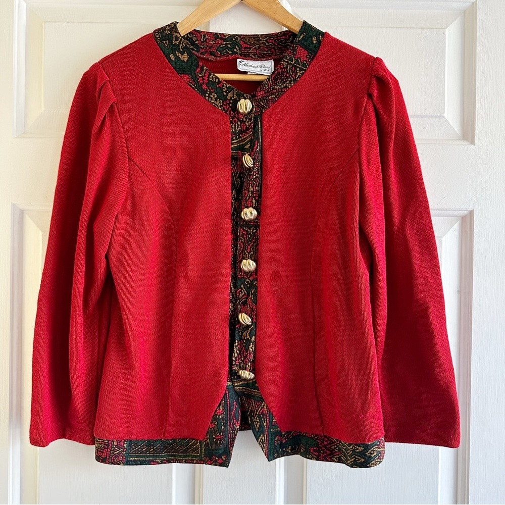 Matthew & David Vintage 90s Red Knit Gold Toned Button Cardigan Sweater Size‎ 10